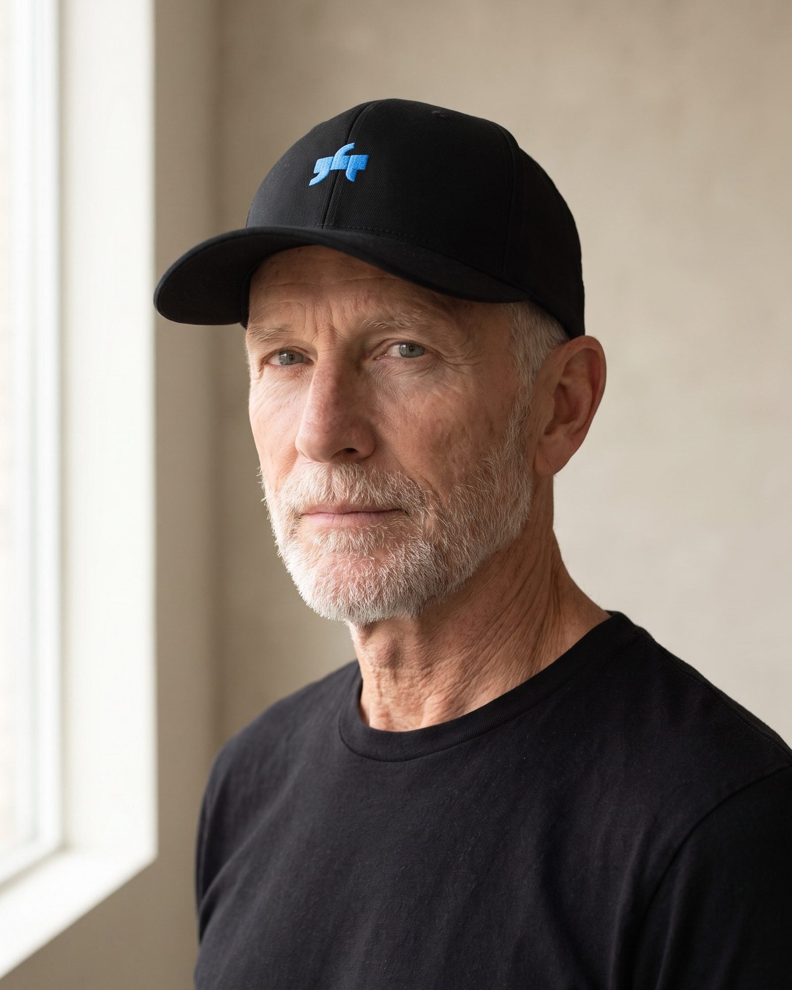 Fitted Cap — Black / Blue Mark