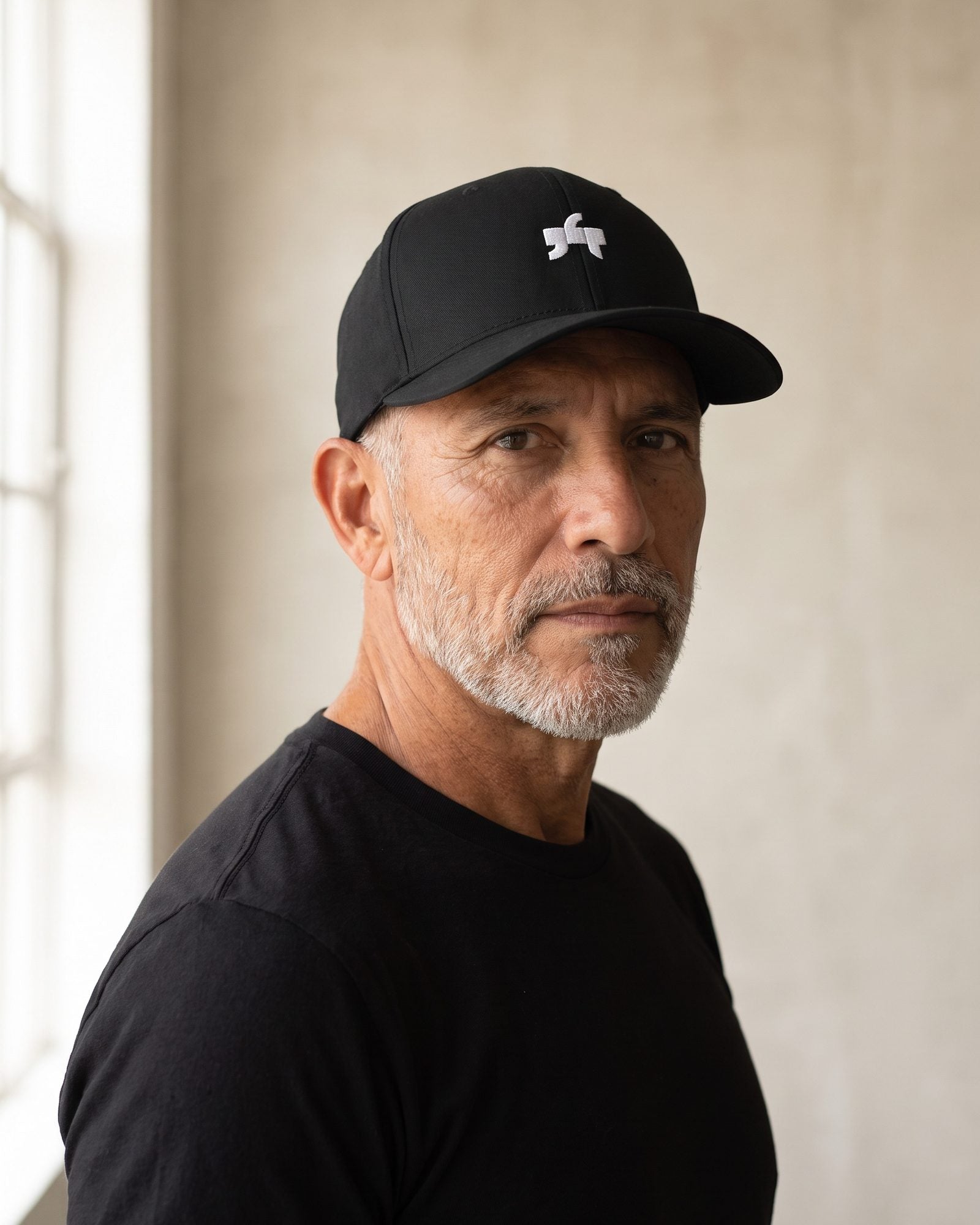 Fitted Cap — Black / White Mark